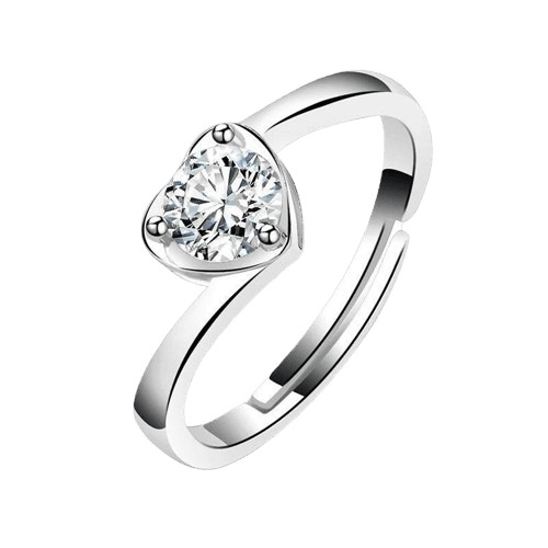 Silver Plated Angel Kiss Heart-shaped Crystal Adjustable Ring