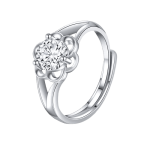 Silver Simple Flower Rhinestone-Embedded Open Ring